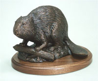 "Dam Builder" Beaver chewing on log - Bronze